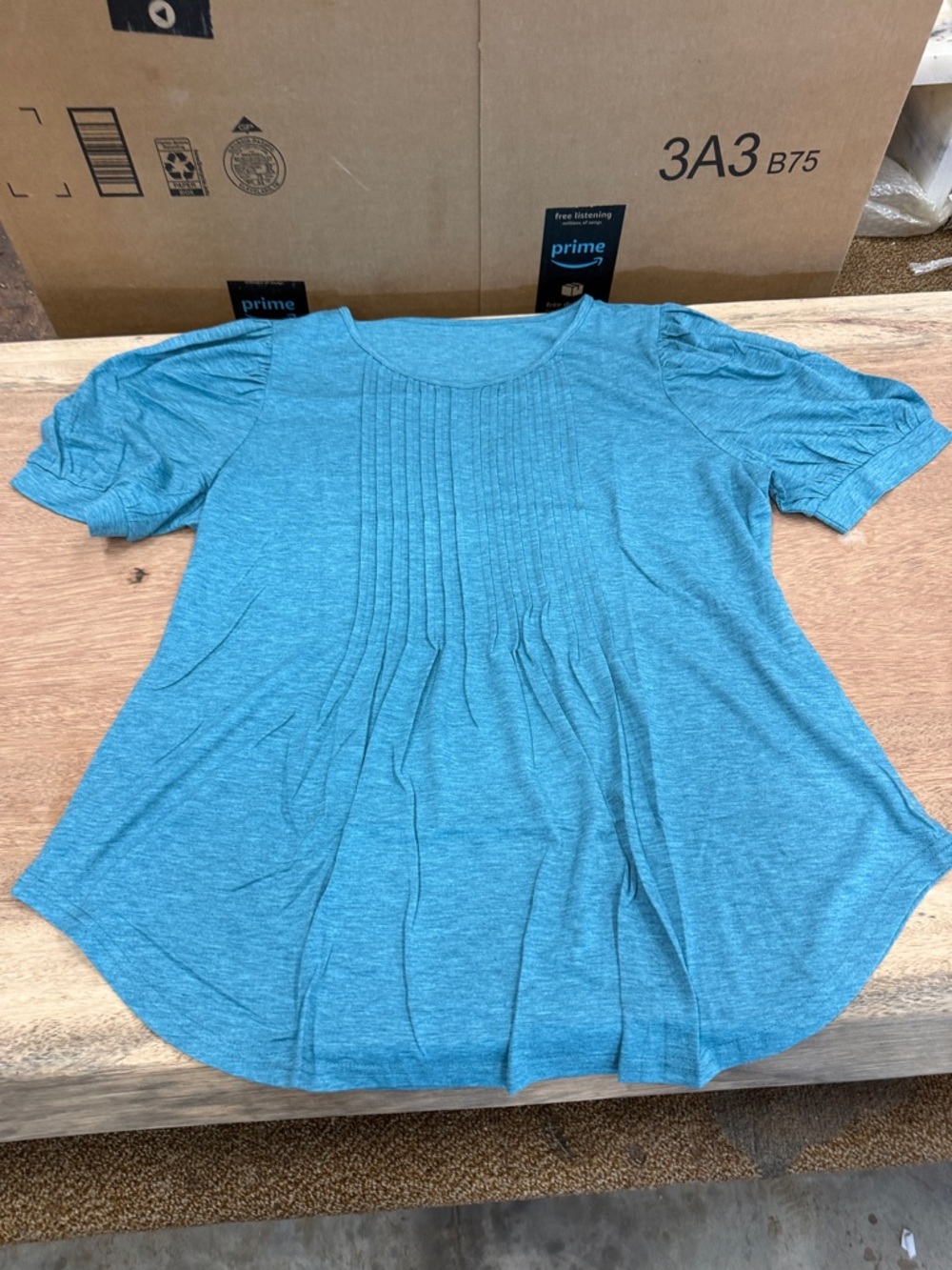Blue Pleated Short-Sleeve‎ Women's Top